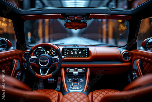 À l'intérieur d'une voiture classique, le tableau de bord avec indicateurs de vitesse et volant en cuir révèle le plaisir de conduire. photo