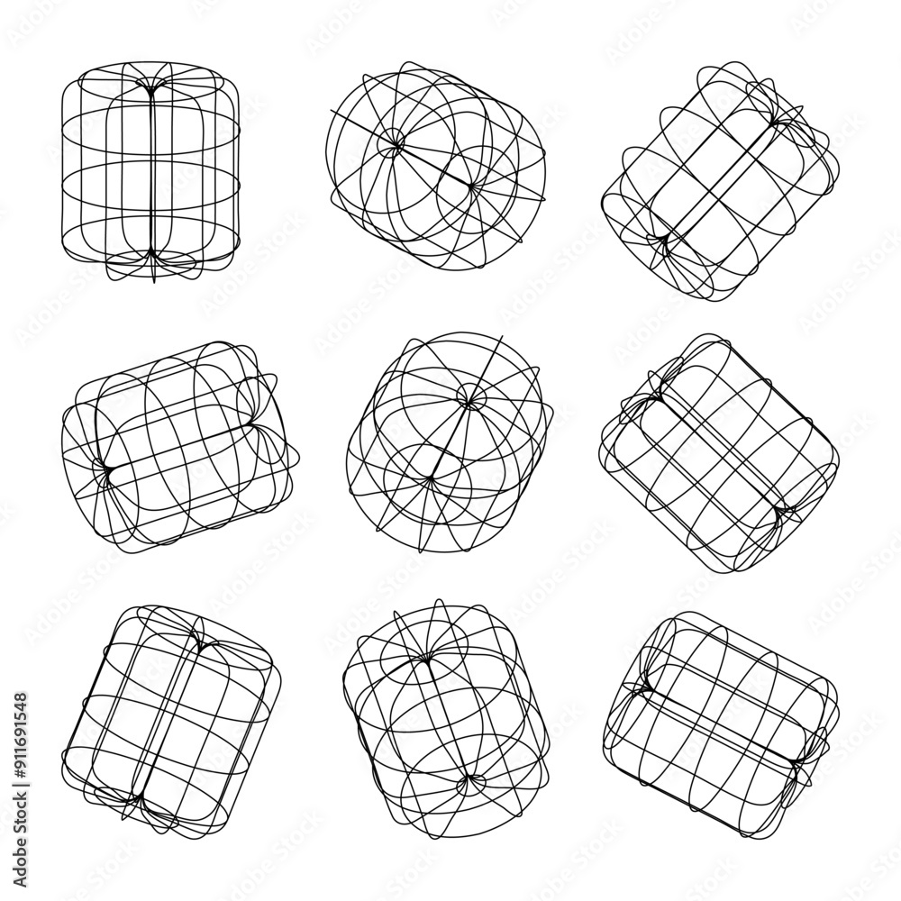 Wireframe lined shapes. Perspective mesh, 3d grid. Low poly geometric elements. Retro futuristic design elements, y2k, vaporwave and synthwave style. Vector illustration Wireframe lined shapes. Perspective mesh, 3d grid. Low poly geometric elements. Retro futuristic design elements, y2k, vaporwave and synthwave style. Vector illustration