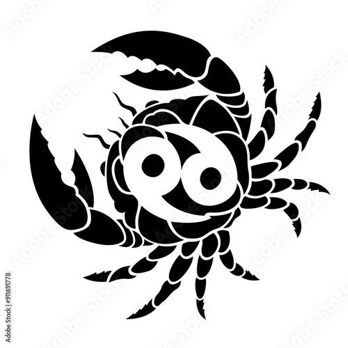 Black tattoo art with cancer and zodiac sign