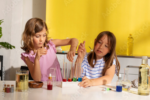 kids preparing science experiment photo