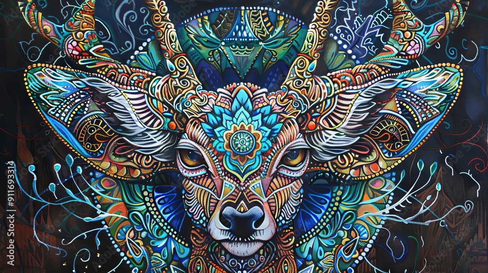 Fototapeta premium Art mandala with animals for relaxation