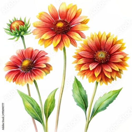 Watercolor Illustration of Three Gaillardia Flowers, Flowers, watercolor, botanical, art , gaillardia, floral