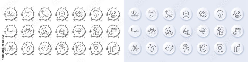 Leaf, Cyclist and Difficult stress line icons. White pin 3d buttons, chat bubbles icons. Pack of Dont touch, Skin moisture, Vegetarian food icon. Digestion, Milk, Cough pictogram. Vector Leaf, Cyclist and Difficult stress line icons. White pin 3d buttons, chat bubbles icons. Pack of Dont touch, Skin moisture, Vegetarian food icon. Digestion, Milk, Cough pictogram. Vector