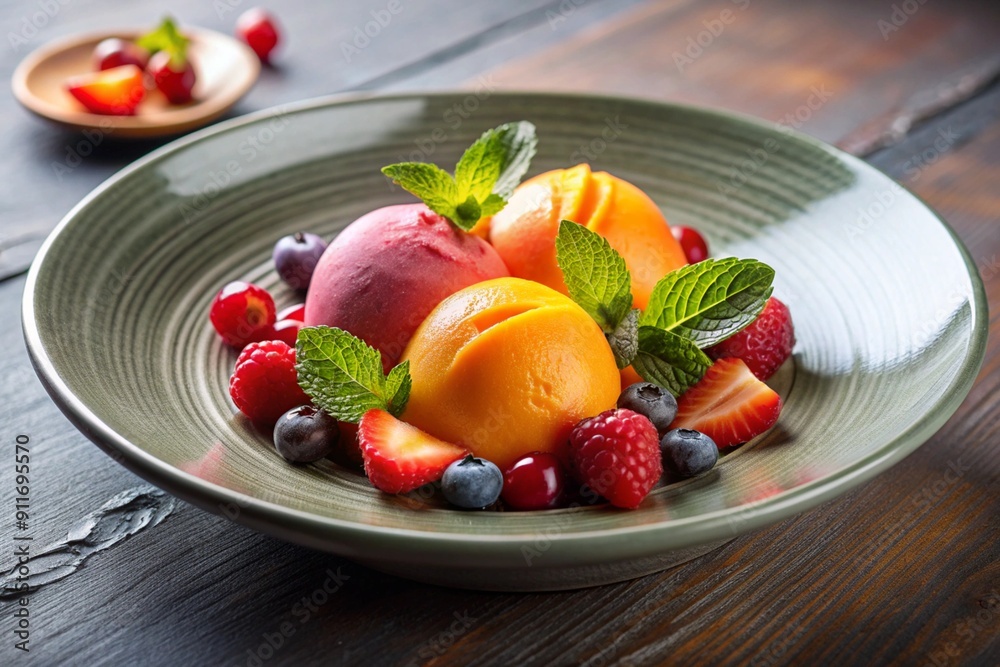 plate with Fruit Sorbet and berries plate with Fruit Sorbet and berries