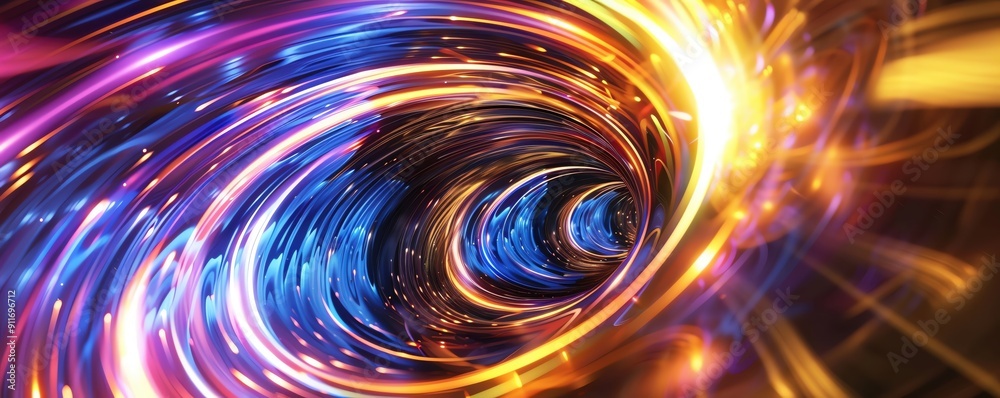 Black hole warping spacetime with vibrant light trails, spacetime distortion, relativity in action Black hole warping spacetime with vibrant light trails, spacetime distortion, relativity in action
