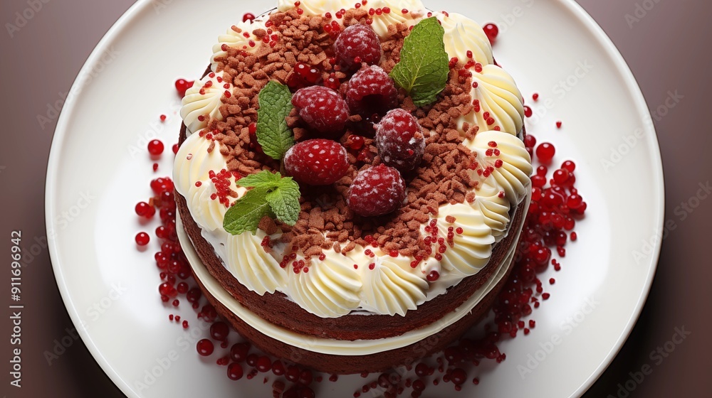Detailed view of a fresh red velvet cake, showing delicious textures, front view from above, studio lighting, white background. Detailed view of a fresh red velvet cake, showing delicious textures, front view from above, studio lighting, white background.