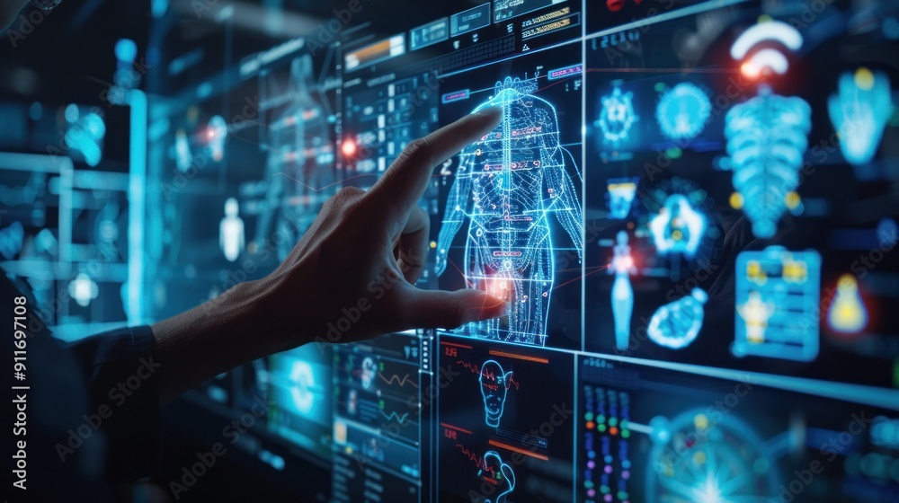 Hand Interacting with Digital Human Body Scan on Monitor Hand Interacting with Digital Human Body Scan on Monitor