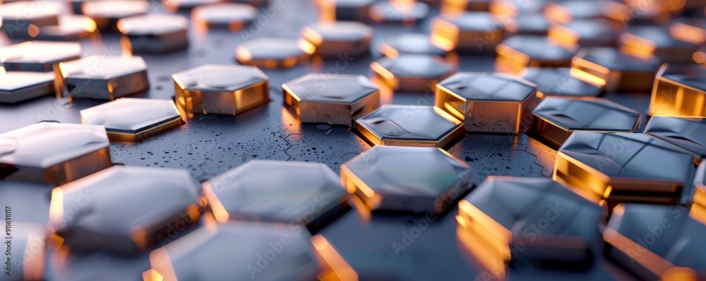 Obraz premium Hexagonal grid with metallic sheen, 4K hyperrealistic photo