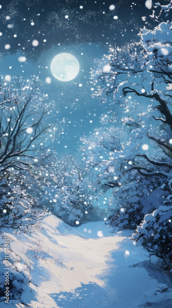 Winter's Solace: A High-Definition Hand-Rendered Image Capturing the Tranquil Beauty of Snowflakes on a Peaceful Night, Embracing the Season's Enchantment Under the Moonlight and Serene Chill. Winter's Solace: A High-Definition Hand-Rendered Image Capturing the Tranquil Beauty of Snowflakes on a Peaceful Night, Embracing the Season's Enchantment Under the Moonlight and Serene Chill.