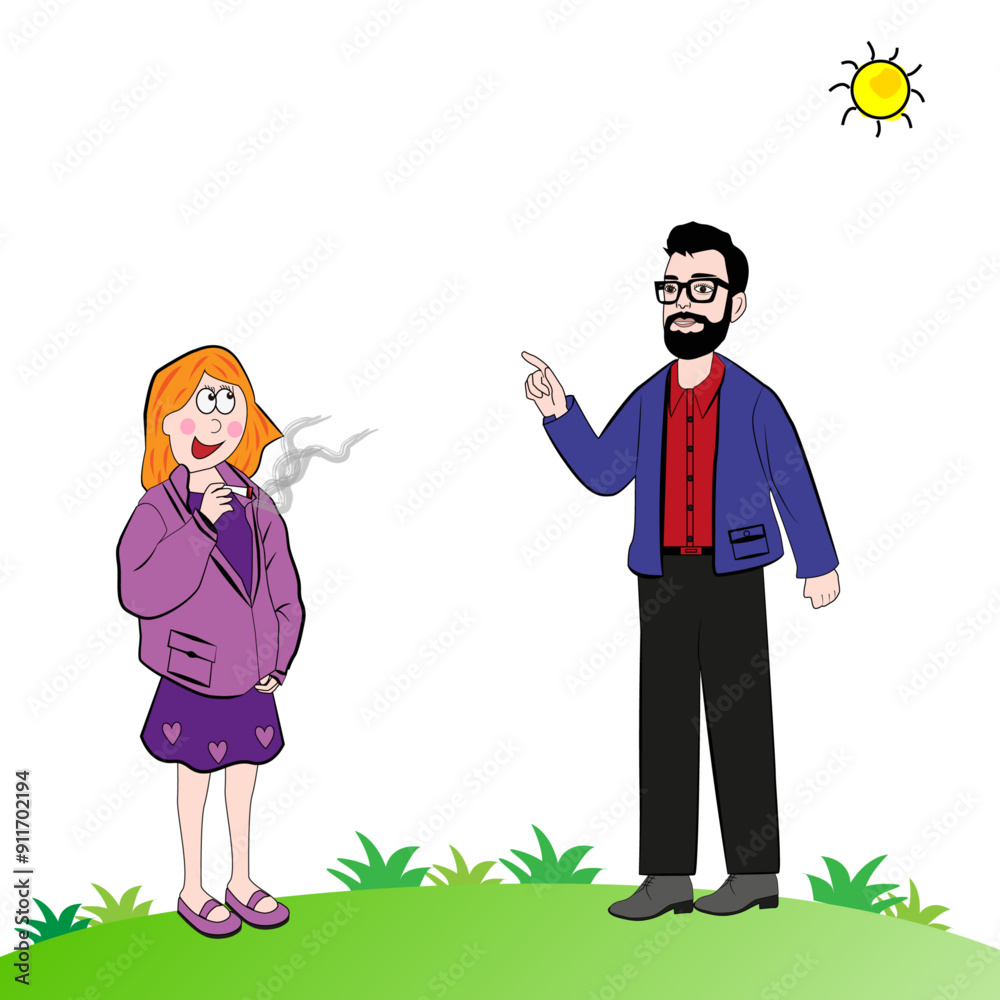 Mujer fumando y hombre.