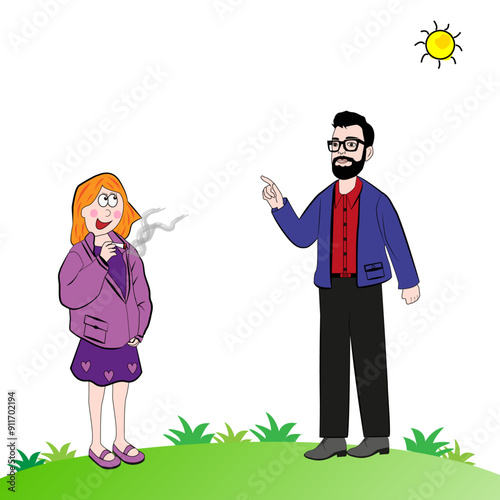 Mujer fumando y hombre.