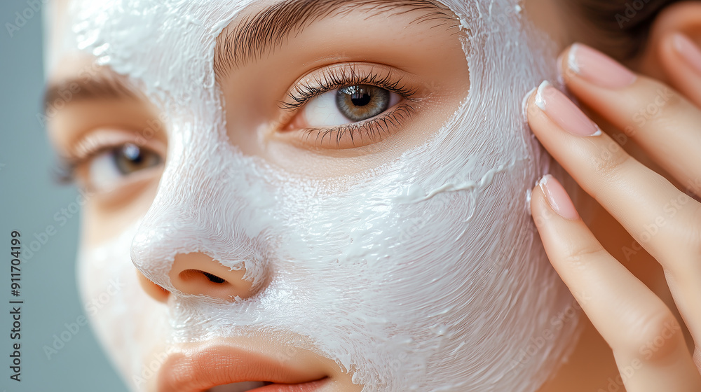 Girl in cosmetic face mask. Facial care. Face close-up Girl in cosmetic face mask. Facial care. Face close-up