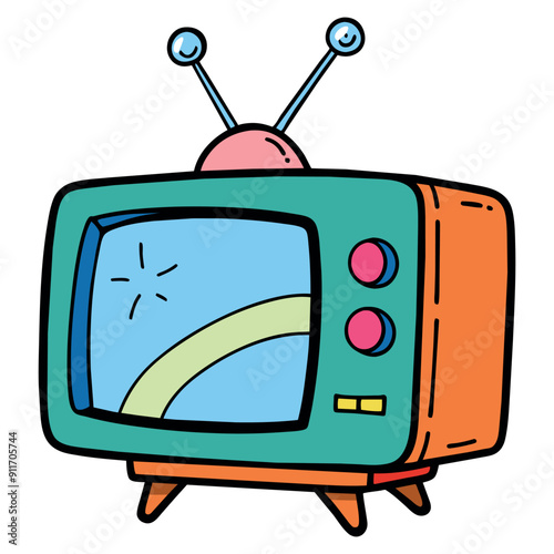 Cartoon retro television with antenna isolated icon. Vector illustration