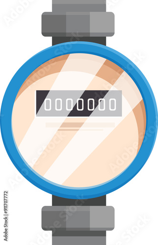 Water meter showing cubic meters measuring water consumption