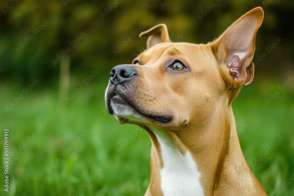 Dog Head Tilt. Pit Bull Terrier Mixed Breed Expressive Listening Outdoors Dog Head Tilt. Pit Bull Terrier Mixed Breed Expressive Listening Outdoors