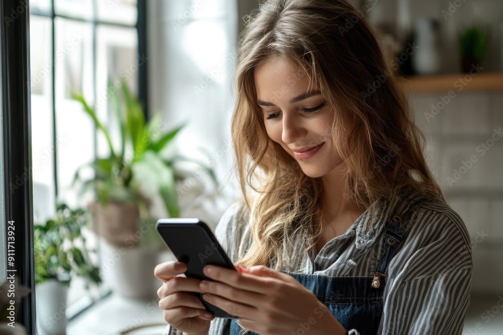 Call Plumber. Woman Contacting Technician for Appliance Assistance via Smartphone