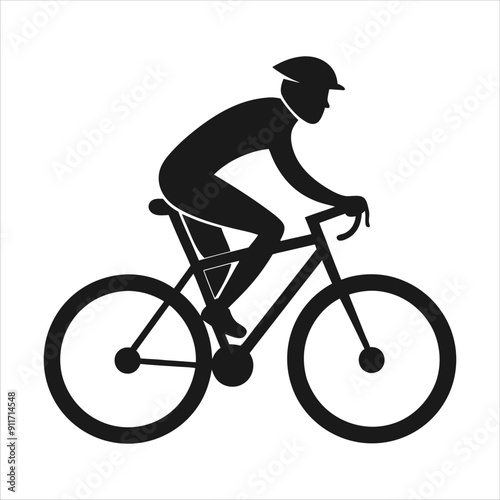 Mountain biker silhouette. Mountain biker black icon on white background