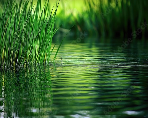 Going With The Flow. Tranquil Scene of Flowing Water Amongst Lush Green Grass and Reeds