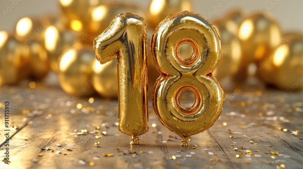 Happy 18th Birthday Gold Greeting Background - 3D Rendering Happy 18th Birthday Gold Greeting Background - 3D Rendering