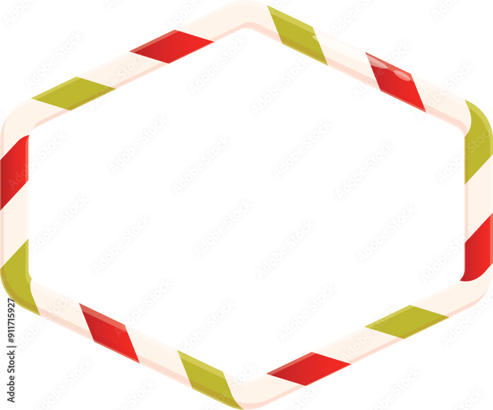 Red, green, and white striped candy cane border forming a hexagon shape with empty space in the center Red, green, and white striped candy cane border forming a hexagon shape with empty space in the center