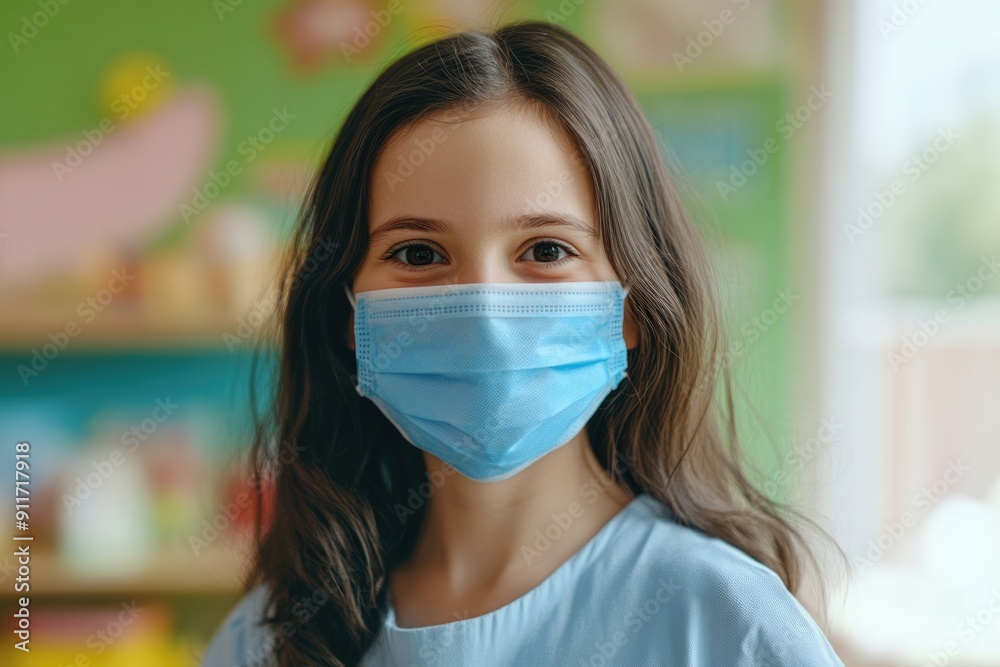 Childcare Mask. Educator Ensuring Pandemic Prevention with Face Mask in Kindergarten Childcare Mask. Educator Ensuring Pandemic Prevention with Face Mask in Kindergarten