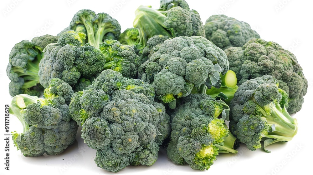 Broccoli clusters white surface white backdrop Broccoli clusters white surface white backdrop