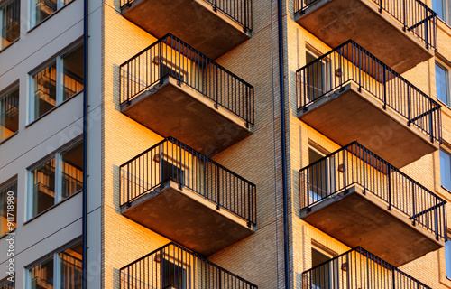 Balconies in apartment residential building                      