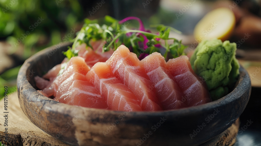 Tuna sashimi with rusting plating and wasabi Tuna sashimi with rusting plating and wasabi
