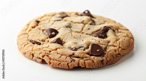 irresistible chocolate chip cookie perfectly baked goldenbrown treat with generous chocolate morsels enticing aroma almost visible isolated on a crisp white background