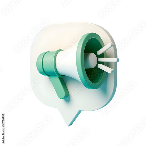 3D render loudspeaker Megaphone with messages speech bubble, announce advertising concept.