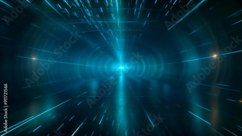 Moving through a blue glowing abstract energy rays tunnel. Seamless Loop - Generative AI