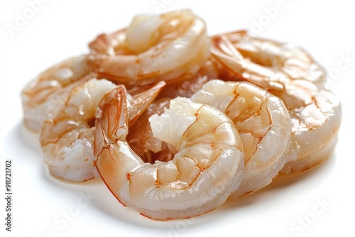 Peeled Raw Shrimp. Closeup of Fresh Shrimp on White Background