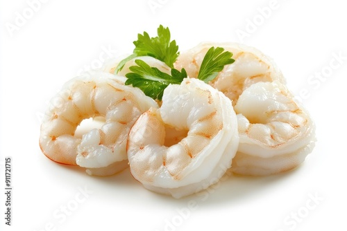 Peeled Raw Shrimp. Closeup of Delicious Cooked Crustacean on Black Background