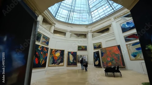 Interior of Modern Art Gallery with Abstract Paintings - art, exhibition, artwork, contemporary, museum
