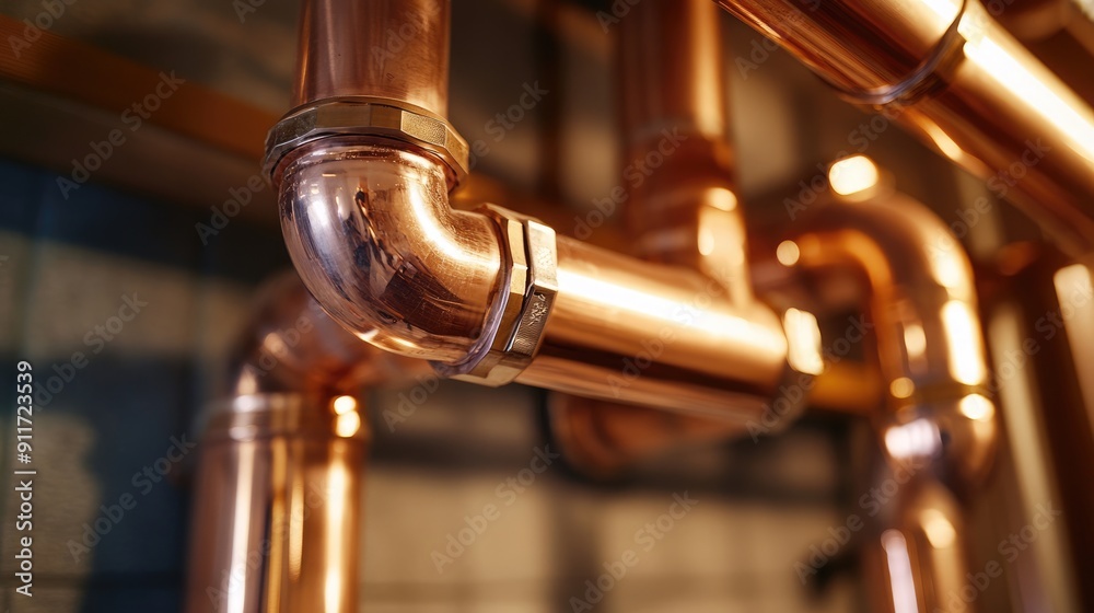 Home Expansion. Copper Pipeline and Expansion Vessel for Heating System in Boiler Room Home Expansion. Copper Pipeline and Expansion Vessel for Heating System in Boiler Room