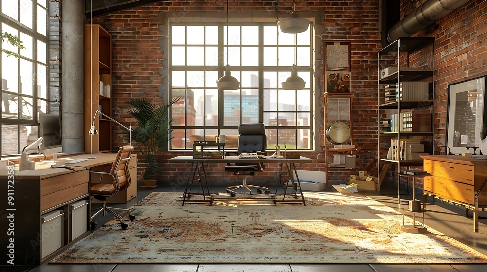Interior of modern loft office with gray walls, concrete floor, rows of computer tables and chairs.