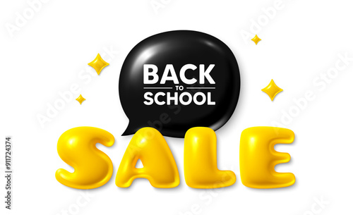 Sale text 3d banner with chat bubble. Back to school tag. Education offer. End of vacation slogan. Back to school chat message. 3d speech bubble offer banner. Sale text balloon. Vector