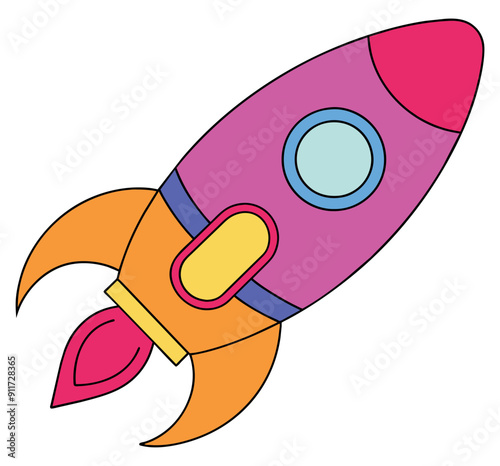 Colorful rocket for space exploration isolated icon. Vector illustration