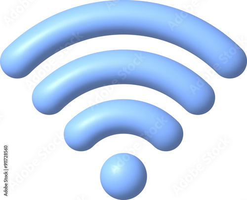 Blue Wi-Fi icon. 3D realistic wireless network. PNG illustration.