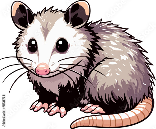 illustration of a cute cartoon opossum
