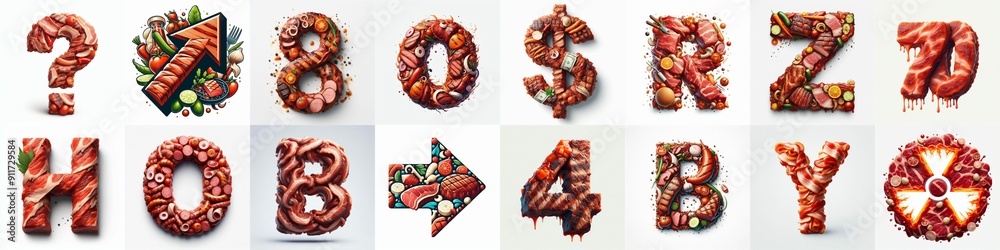 Naklejka premium BBQ meat Lettering Typeface. AI generated illustration