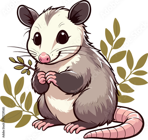 illustration of a cute cartoon opossum