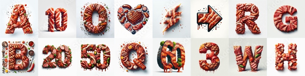 Naklejka premium BBQ meat Lettering Typeface. AI generated illustration
