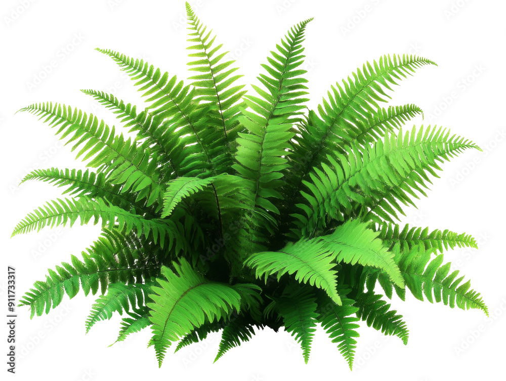 Vibrant green fern plant with lush, detailed fronds, isolated, isolated on transparent background, showcasing natural beauty and foliage Vibrant green fern plant with lush, detailed fronds, isolated, isolated on transparent background, showcasing natural beauty and foliage