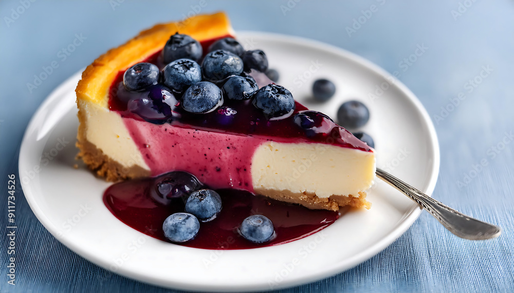 Classic Cheesecake Slice Topped with Fresh Blueberry Compote on White Plate – A classic che_1(22) Classic Cheesecake Slice Topped with Fresh Blueberry Compote on White Plate – A classic che_1(22)