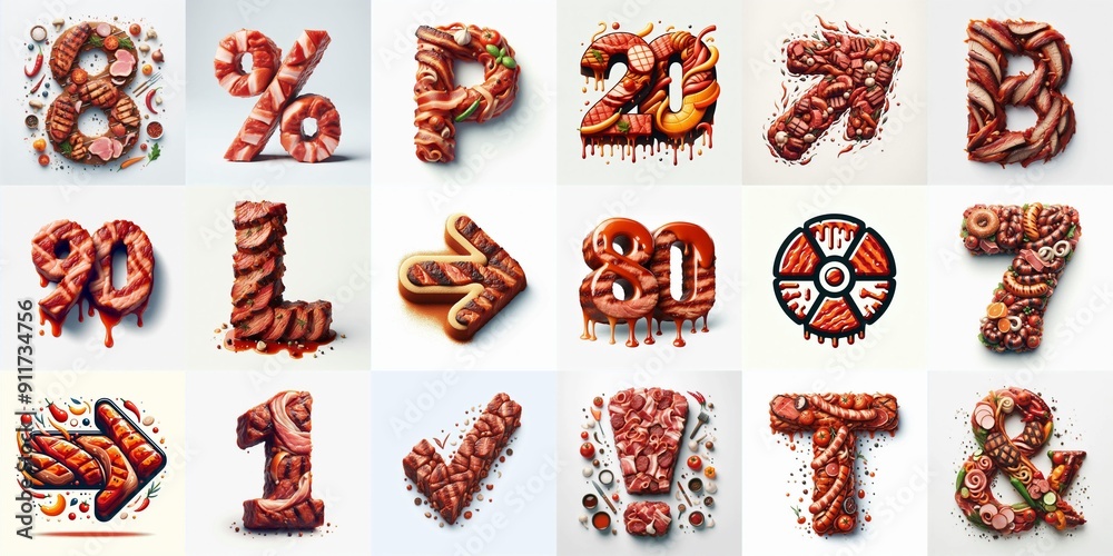 Naklejka premium BBQ meat Lettering Typeface. AI generated illustration