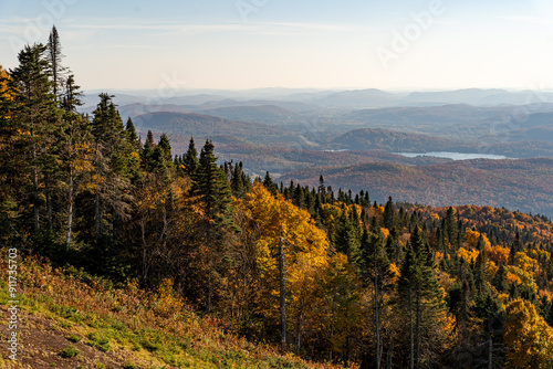 Mont Tremblant village at fall as the foliage change for vibrant colors, Quebec, Canada