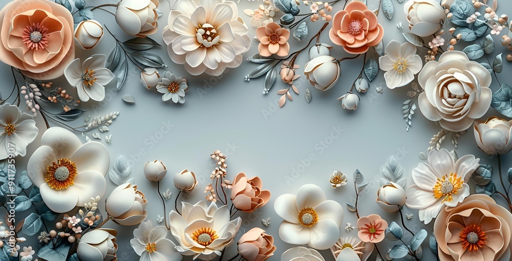 Obraz premium a group of flowers on a blue background. 