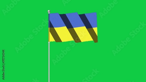 4K UKRAINE  flag old animation with pole waving on chroma key green screen