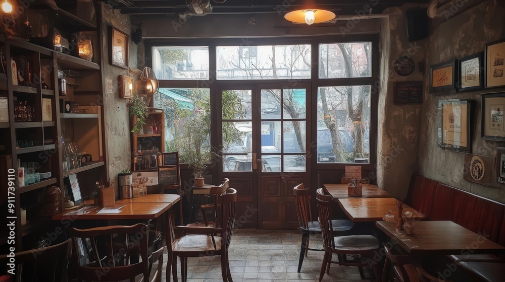 Fototapeta premium A charming cafe with a cozy atmosphere,
